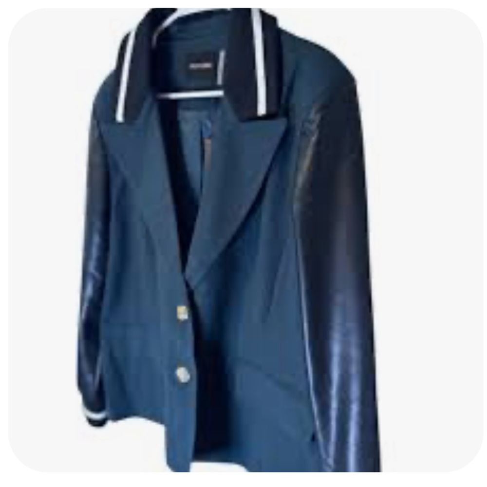 Dolce Cabo Blue Blazer with Faux Leather Sleeves
